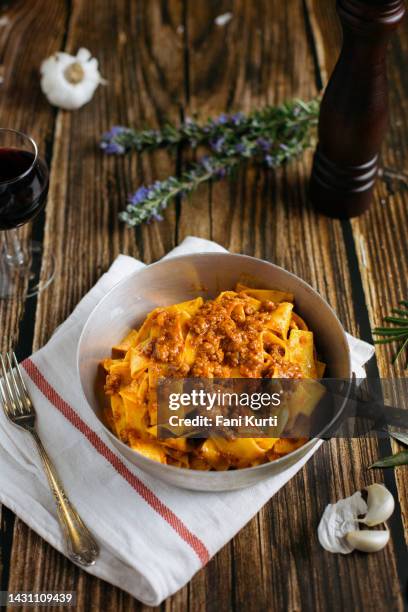 pappardelle with meat sauce, ragout pasta, italian food - pappardelle stock pictures, royalty-free photos & images