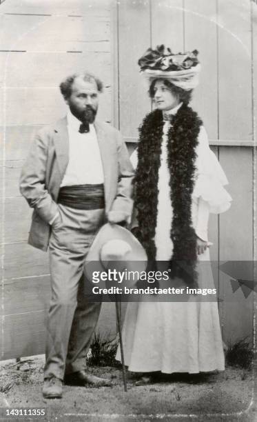 Gustav Klimt and Emilie Flöge. Photograph. About 1908.