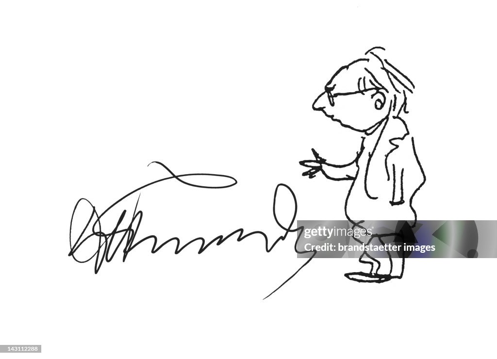 Self caricature Viktor Frankl. Drawing by Viktor Frankl. Around 1990.