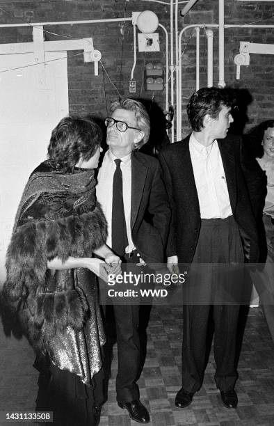 Twyla Tharp, Richard Avedon, and David Byrne attend a party, ceelbrating the opening of the Twyla Tharp/David Byrne Broadway show "The Catherine...