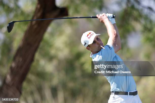 Matthias Schwab of Austria tees off the second hole during the first round of the Shriners Children's Open at TPC Summerlin on October 06, 2022 in...