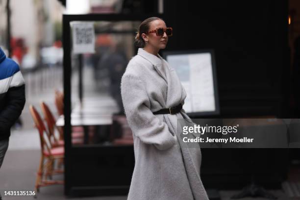Carla Ginola seen wearing an oversized coat, outside Stella McCart during Paris Fashion Week on October 03, 2022 in Paris, France.