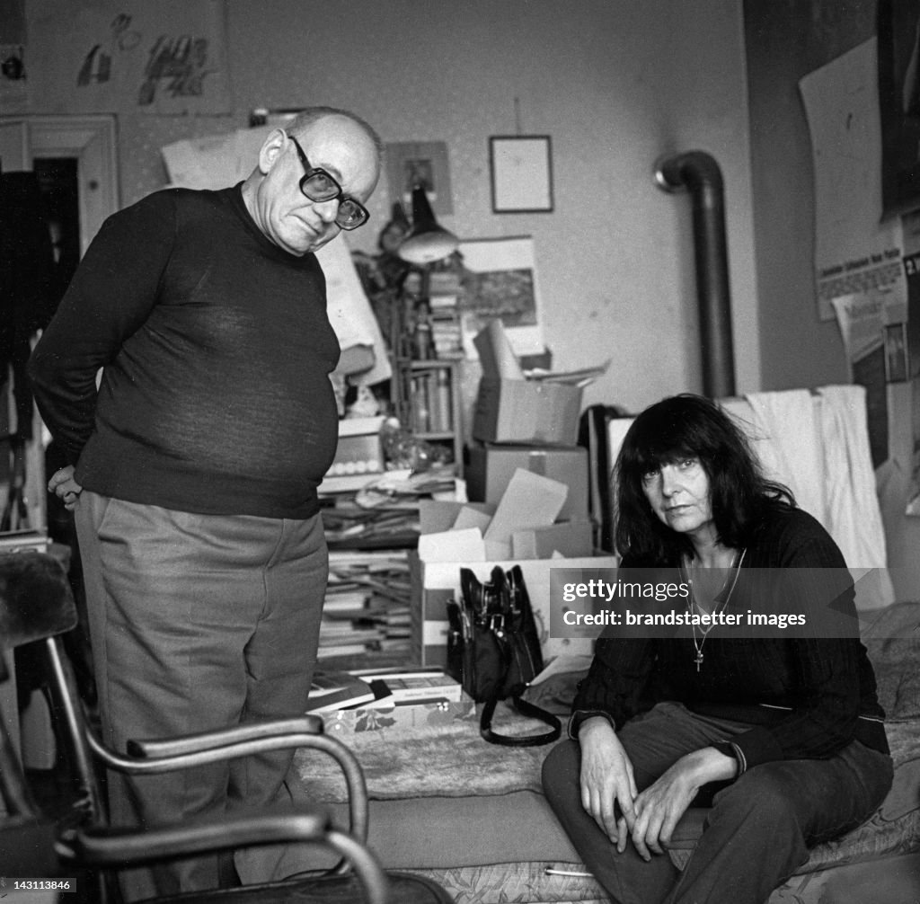 Austrian authors Friederike Mayroecker and Ernst Jandl. Photograph. 1984