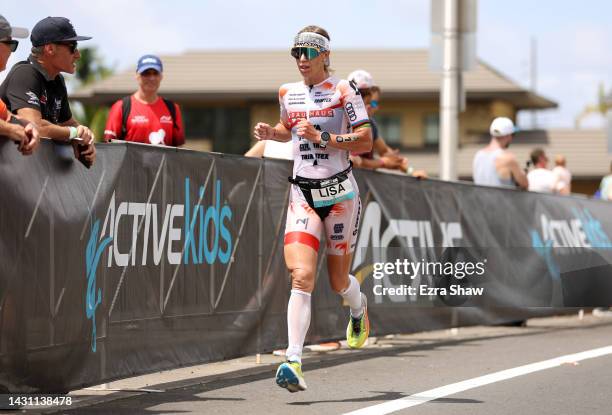 Lisa Norden of Sweden competes during the run portion of the Ironman World Championships on October 06, 2022 in Kailua Kona, Hawaii.