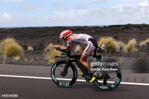 Lisa Norden of Sweden competes on the bike during the Ironman World Championships on October 06, 2022 in Kailua Kona, Hawaii.