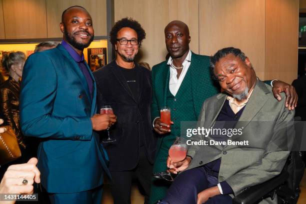 Yinka Ilori, guest, Sir Ozwald Boateng and Yinka Shonibare attend the Yinka Ilori and Maison Courvoisier 'We Found Joy' event on October 06, 2022 in...