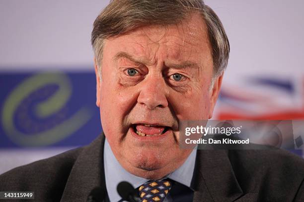 Justice Secretary Kenneth Clarke conducts a press conference after the first day of the Ministerial Conference on the Future of the European Court of...