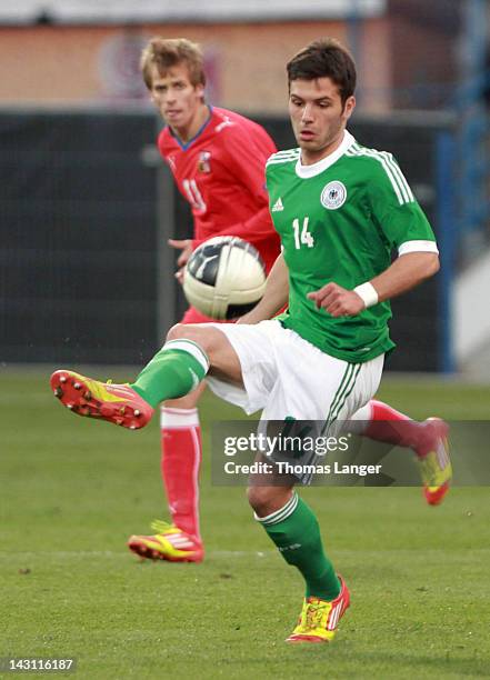 Sebastian Gaertner of Germany controls the ball during the U19 International Friendly match between Germany and Czech Republic at the Doosan Arena on...