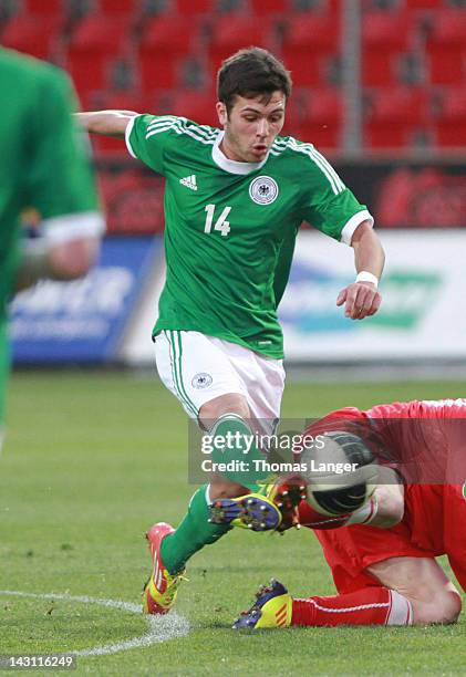 Sebastian Gaertner of Germany runs with the ball during the U19 International Friendly match between Germany and Czech Republic at the Doosan Arena...