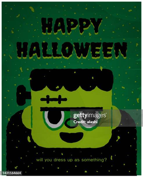 cute spooky frankenstein says it’s halloween time, wear your best costume to our monster mash - frankenstein's monster 幅插畫檔、美工圖案、卡通及圖標