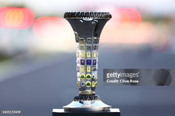 Detail view of the F1 Constructors World Championship trophy during previews ahead of the F1 Grand Prix of Japan at Suzuka International Racing...