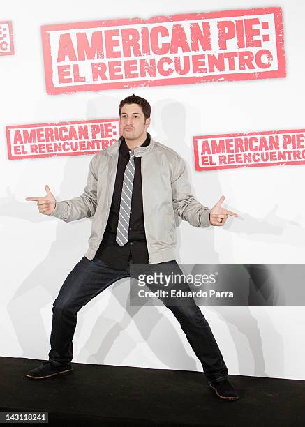 Actor Jason Biggs attends 'American Pie: Reunion' photocall at Villamagna Hotel on April 19, 2012 in Madrid, Spain.