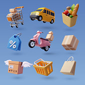 Set of 3d online shopping icon, Business and free shipping concept.
