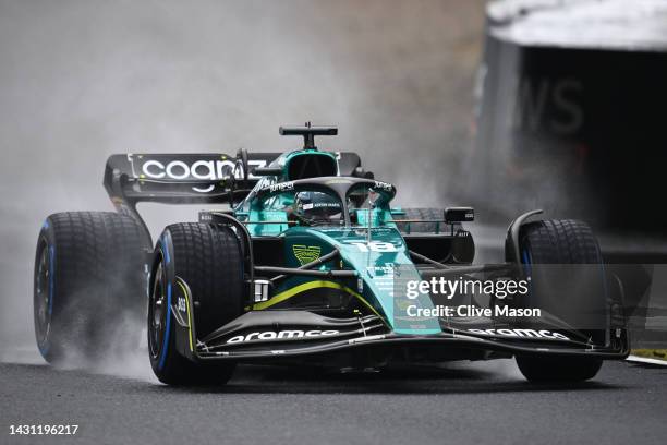 Lance Stroll of Canada driving the Aston Martin AMR22 Mercedes on track during practice ahead of the F1 Grand Prix of Japan at Suzuka International...