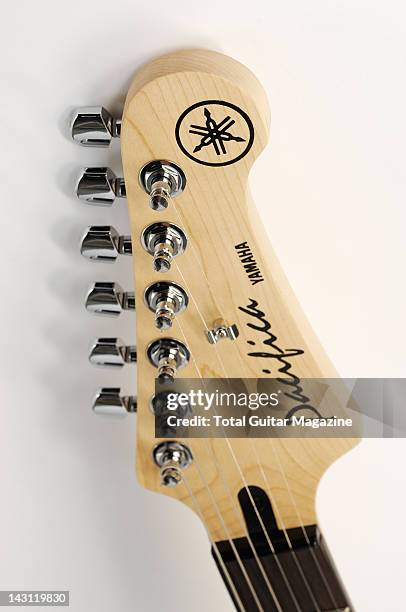 Detail of the headstock on a Yamaha Pacifica 112V electric guitar, taken on October 5, 2007.