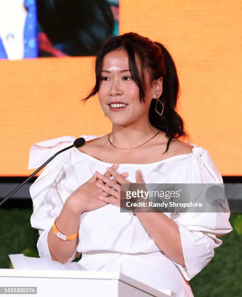 Domee Shi accepts the Creative Impact in Animation Award during Variety's 10 Animators to Watch presented by Nickelodeon at Nickelodeon Animation...