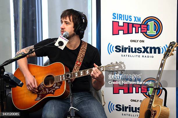 Guitarist Nick Wheeler of The All-American Rejects performs at the SiriusXM Studio on April 19, 2012 in New York City.