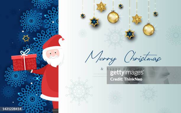 santa claus signboard. merry christmas and happy new year holiday greeting card - new year cartoon stock illustrations