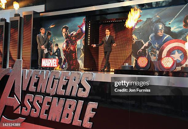 Actor Robert Downey Jr attends the European Premiere of Marvel Studios' "Marvel's Avengers Assemble" held at the Vue Westfield on April 19, 2012 in...