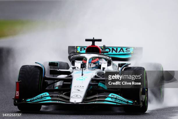 George Russell of Great Britain driving the Mercedes AMG Petronas F1 Team W13 on track during practice ahead of the F1 Grand Prix of Japan at Suzuka...