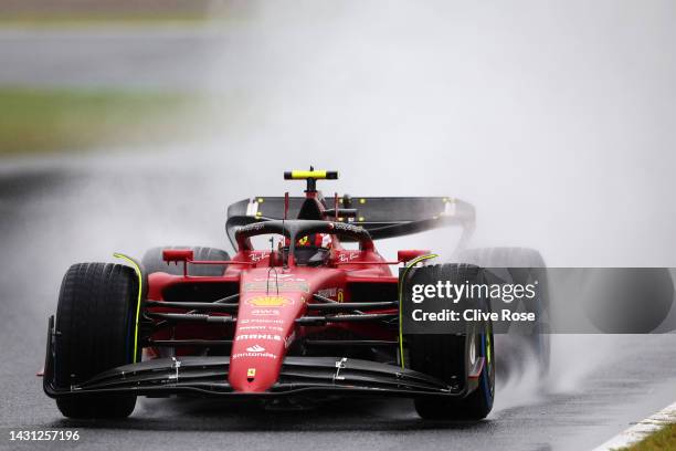 Carlos Sainz of Spain driving the Ferrari F1-75 on track during practice ahead of the F1 Grand Prix of Japan at Suzuka International Racing Course on...