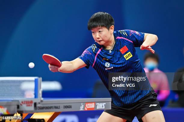 Sun Yingsha of China competes against Chen Szu-Yu of Chinese Taipei during the Women's semi-final match between China and Chinese Taipei on Day 8 of...