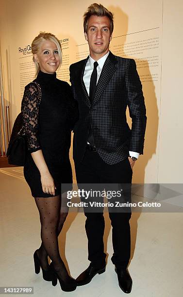 Milan football player Maxi Lopez and wife Wanda Nara attend a cocktail party for the "Royal Oak 40 Years: From Avant-Garde to Icon" exhibition at the...