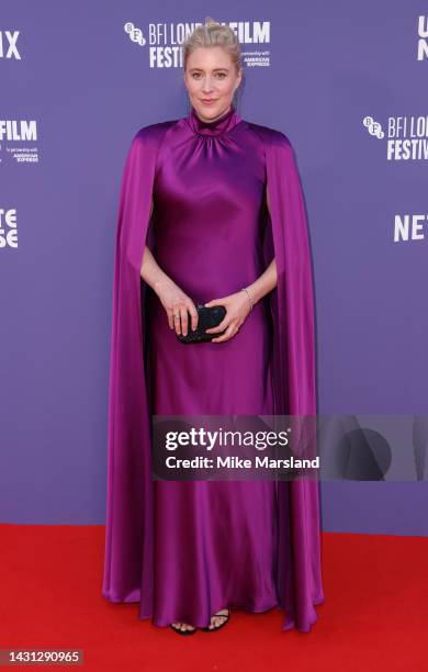 Greta Gerwig attends the "White Noise" UK premiere during the 66th BFI London Film Festival at The Royal Festival Hall on October 06, 2022 in London,...