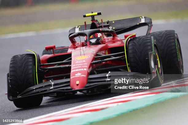 Carlos Sainz of Spain driving the Ferrari F1-75 on track during practice ahead of the F1 Grand Prix of Japan at Suzuka International Racing Course on...