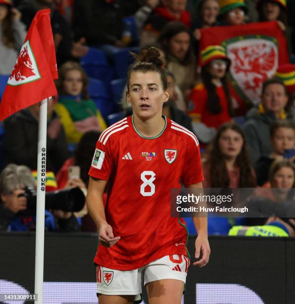 Angharad James of Wales looks on during the 2023 FIFA Women's World Cup play-off round 1 match between Wales and Bosnia and Herzegovina at Cardiff...