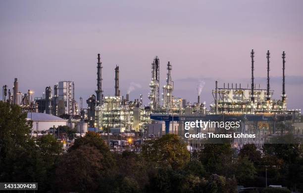 View of a chemical plant of German company BASF, in Ludwigshafen, Rhineland-Palatinate, western Germany, on October 06, 2022 in Ludwigshafen,...