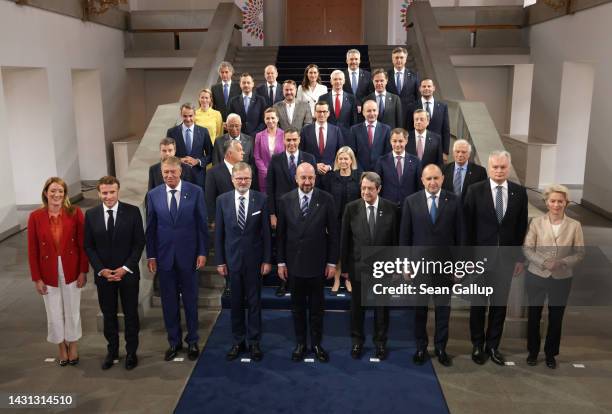 European leaders, including European Parliament President Roberta Metsola, French President Emmanuel Macron, Romanian President Klaus Iohannes, Czech...