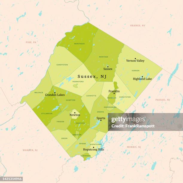 nj sussex county vector map green - sussex county stock illustrations