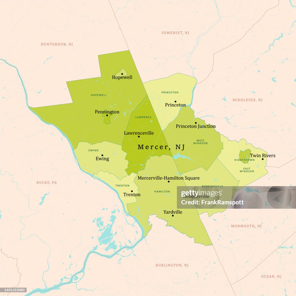 NJ Mercer County Vector Map Green