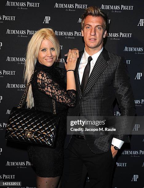 Milan football player Maxi Lopez and wife Wanda Nara attend a gala dinner for the "Royal Oak 40 Years: From Avant-Garde to Icon" exhibition at the...
