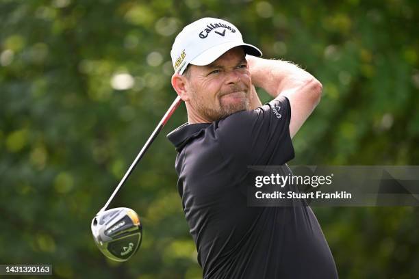 David Drysdale of Scotland tees off on the 15th hole during Day Two of the acciona Open de Espana presented by Madrid at Club de Campo Villa de...