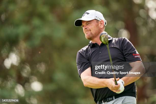 David Drysdale of Scotland watches his shot during Day Two of the acciona Open de Espana presented by Madrid at Club de Campo Villa de Madrid on...