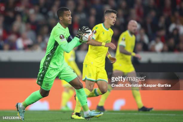 Alban Lafont of FC Nantes in action during the UEFA Europa League group G match between Sport-Club Freiburg and FC Nantes at Stadion am Wolfswinkel...