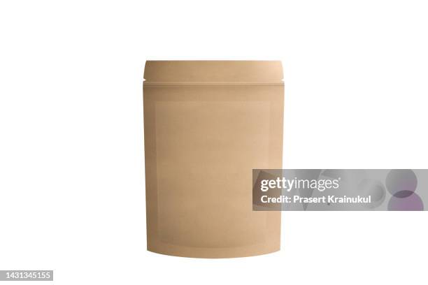mockup brown coffee bag. clipping path - flour packaging stock pictures, royalty-free photos & images