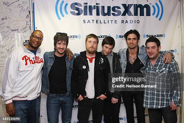 Host Stanley T, guitarist Nick Wheeler, percussionist Chris Gaylor, guitarist Mike Kennerty, lead singer Tyson Ritter of The All-American Rejects and...