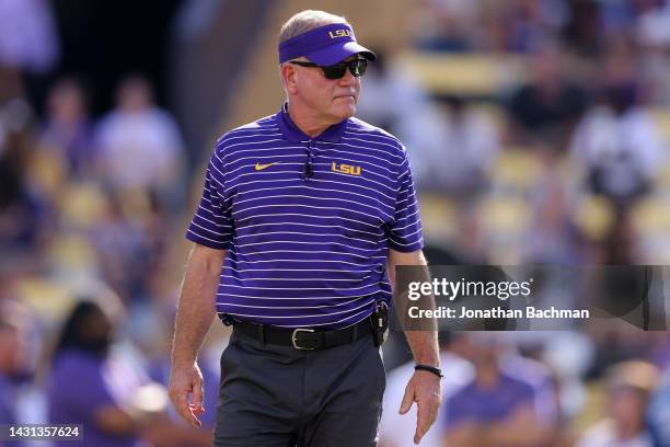 Head coach Brian Kelly of the LSU Tigers reacts during a game at Tiger Stadium on September 17, 2022 in Baton Rouge, Louisiana.