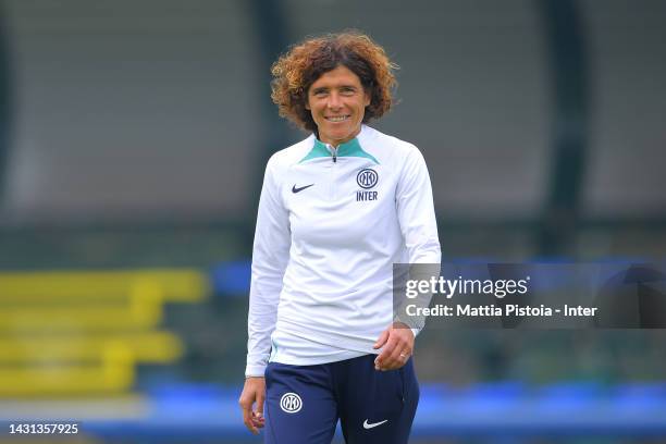 Head Coach Rita Guarino of FC Internazionale Women smiles during the FC Internazionale training session at Konami Youth Development Center on October...