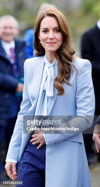 Catherine, Princess of Wales meets members of the public during a walkabout on October 6, 2022 in Carrickfergus, Northern Ireland. Today is the first...
