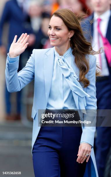 Catherine, Princess of Wales meets members of the public during a walkabout on October 6, 2022 in Carrickfergus, Northern Ireland. Today is the first...