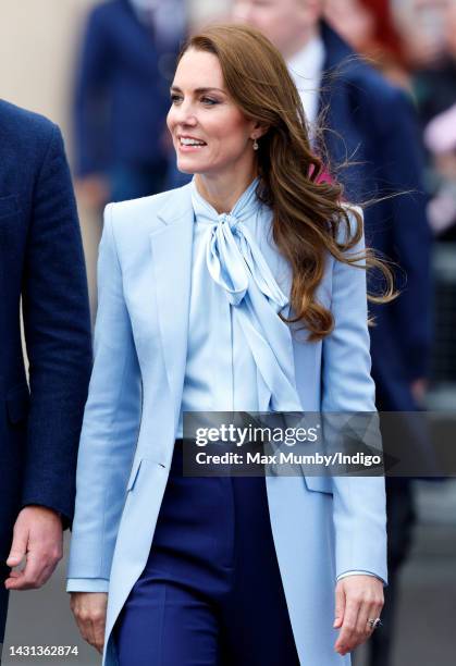 Catherine, Princess of Wales meets members of the public during a walkabout on October 6, 2022 in Carrickfergus, Northern Ireland. Today is the first...