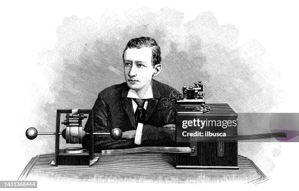 illustrazioni stock, clip art, cartoni animati e icone di tendenza di immagine antica: guglielmo marconi - wireless technology