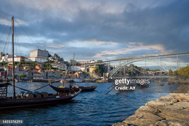 view of porto from vila nova do gaia - porto- portugal - the douro stock-fotos und bilder