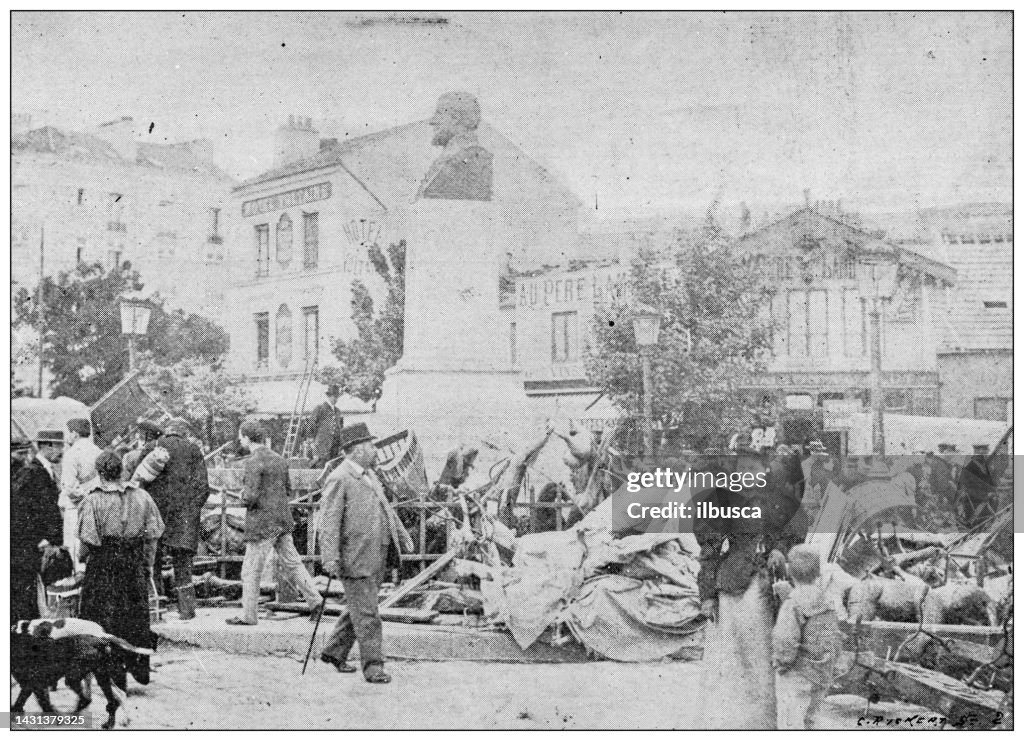 Antique image: Natural Disaster, Cyclone storm of June 18, 1897 in Paris, Place Voltaire, Asnieres