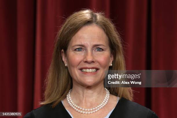 United States Supreme Court Associate Justice Amy Coney Barrett poses for an official portrait at the East Conference Room of the Supreme Court...