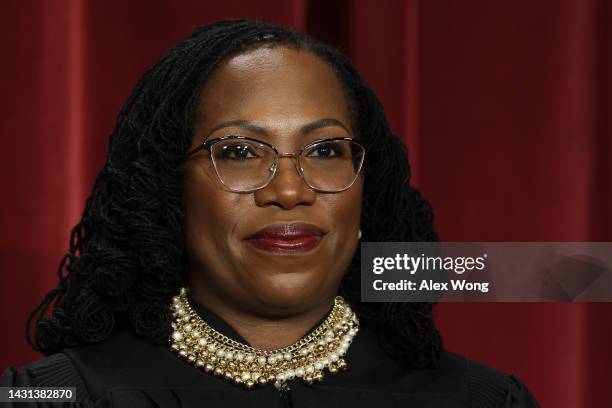 United States Supreme Court Associate Justice Ketanji Brown Jackson poses for an official portrait at the East Conference Room of the Supreme Court...